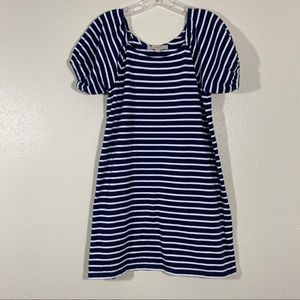Loft Off the Shoulder Dress XS Striped blue Puffy Short Sleeve Mini Dress